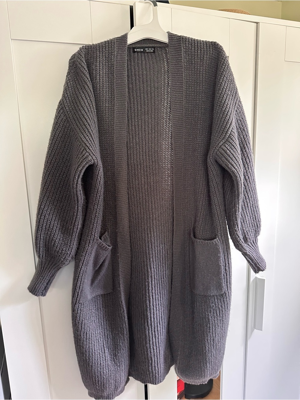 SHEIN Women's Long Open-Front Chunky Cardigan Sweater - Gray